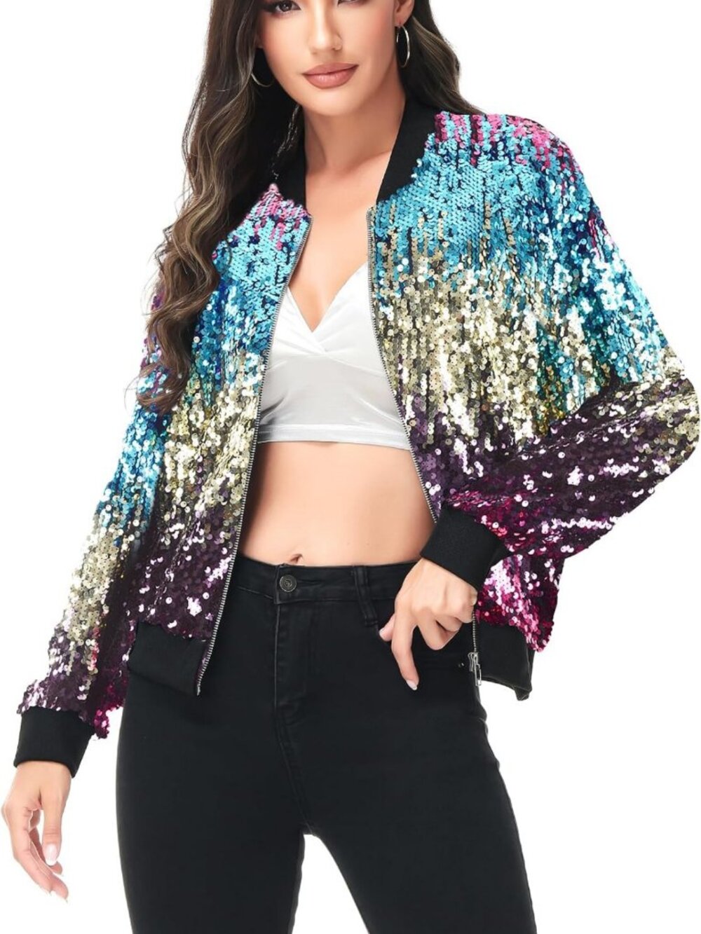 Sparkly Sequin Bomber Jacket for Women | Trendy Concert & Party Outfit 1989